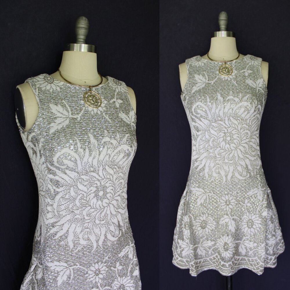 The Lilly Pulitzer vintage floral tunic mod scooter dress Jackie O Metallic lace